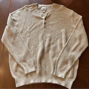 St. John’s Bay waffle knit henley sweater tan cotton size XXL
